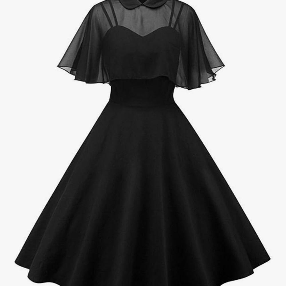 Black swing dress with chiffon capelet